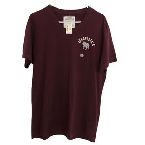 Aeropostale Men Wine Color V-neck Short sleeve T-shirt, Size Large